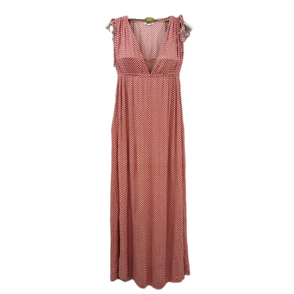 ONeill Womens Red White Houndstooth V-Neck Tie Shoulder Maxi Dress XS